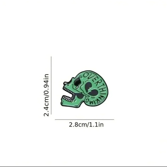Funny green overthinking skull brooch enamel pin charm handbag accessories - Picture 7 of 7